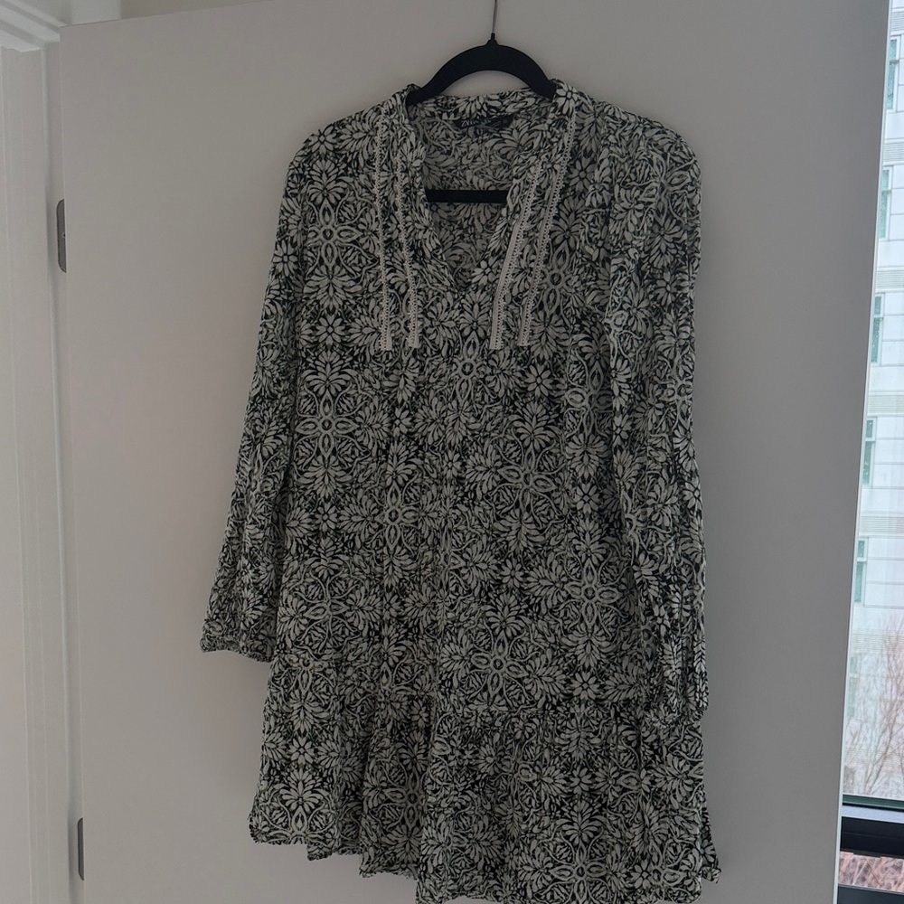 Zara Linen Green Floral Patterned Dress
